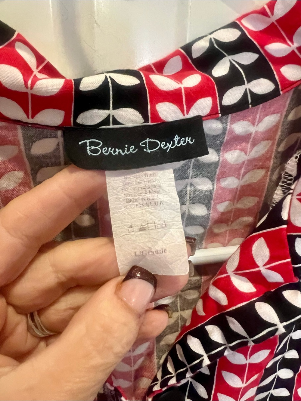 Bernie Dexter Red Black White Retro Leaf Pattern Dress